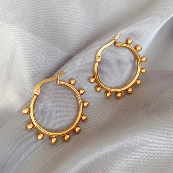 💛Gold plated beaded hoop earrings - Picture 2 of 6